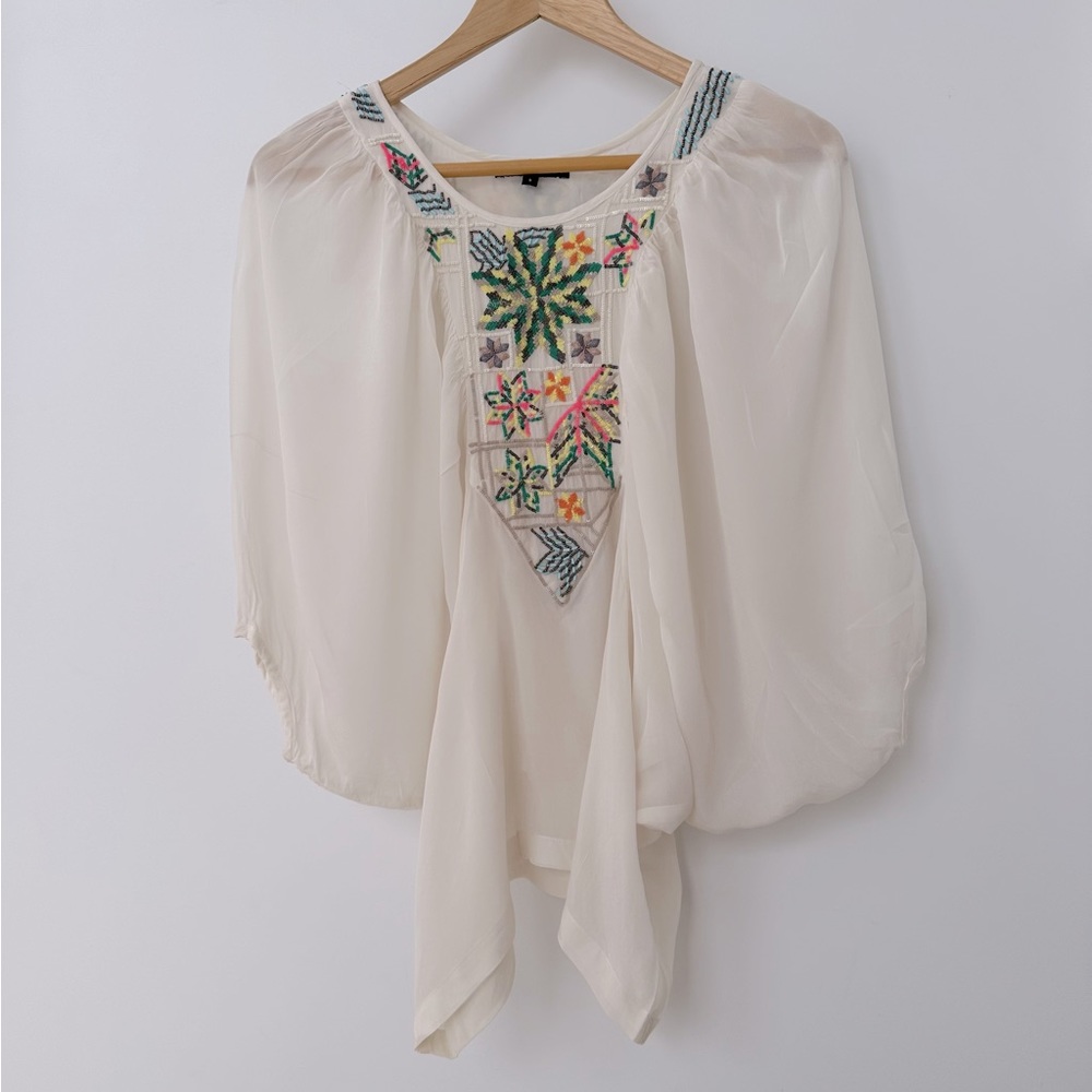 TANVI KEDIA by Anthropologie sheer beaded blouse with dolman sleeve.